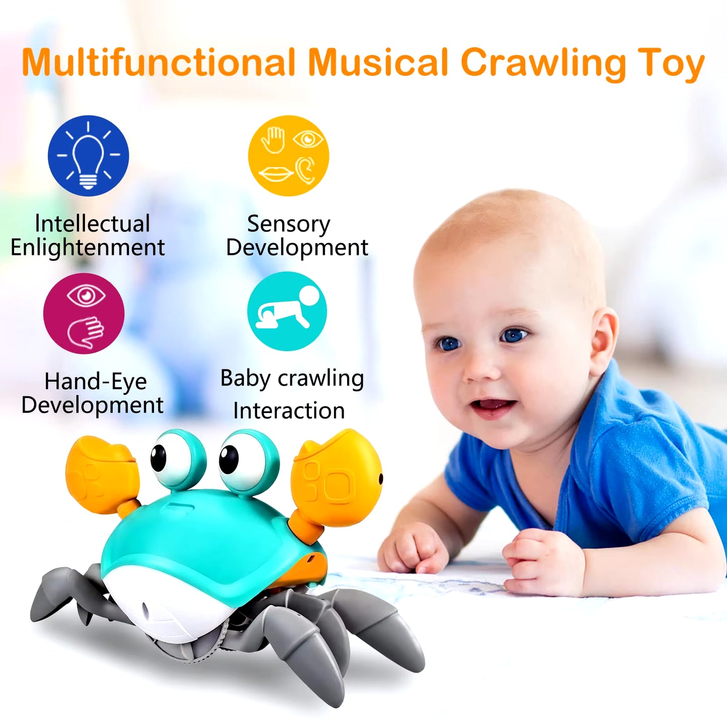 Interactive Kids Crawling Crab & Octopus Toy – Musical, Moving, Obstacle-Avoiding Fun for Toddlers!