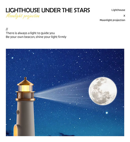 Moon Projection Lighthouse Night Light – Dimmable, Bluetooth Music, Motion Sensor – Perfect Gift!