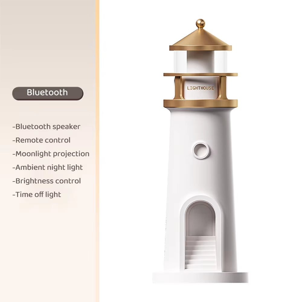 Moon Projection Lighthouse Night Light – Dimmable, Bluetooth Music, Motion Sensor – Perfect Gift!