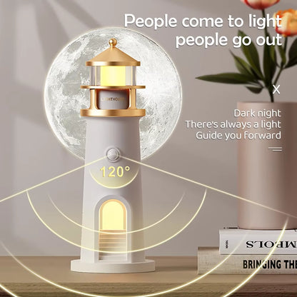 Moon Projection Lighthouse Night Light – Dimmable, Bluetooth Music, Motion Sensor – Perfect Gift!